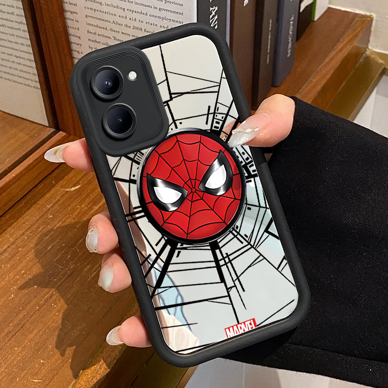 Casing Hp Realme C33 Case Topeng laba-laba merah kartun  Mirror Kasing silikon cocok pria dan wanita