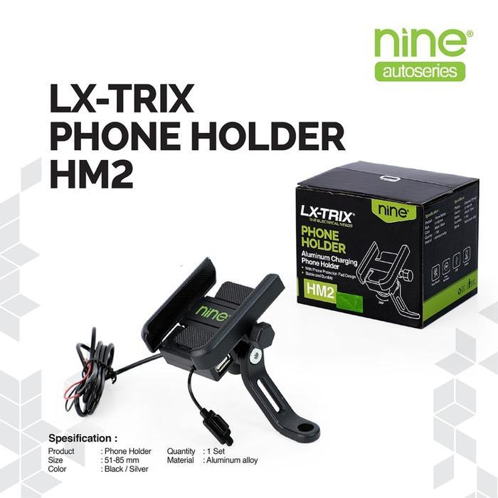 LX-TRIX Holder HP Alluminium + Charging Handphone Spion Motor USB Cas Alloy Holder HP Motor Anti