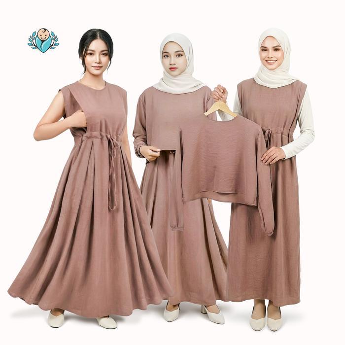 Bayiku.Id Sora Dress Baju Menyusui 2In1 Inner + Outer Crop Model Gamis Baju Hamil Setelan Bukaan