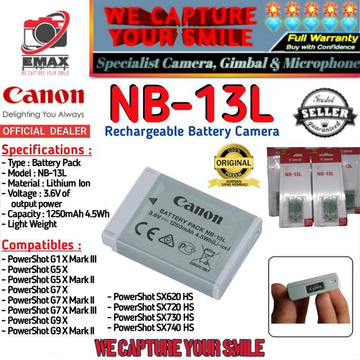 Jekal - Canon Nb-13L Battery Camera Canon Nb13L Baterai G7X G5X G1X G9X Sx740 Terbaru 