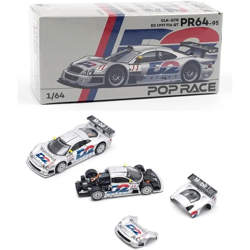 Diecast Model Car Compatible with Pop Race Mercedes-Benz AMG CLK GTR D2 1997 FIA GT 1/64 PR64-95