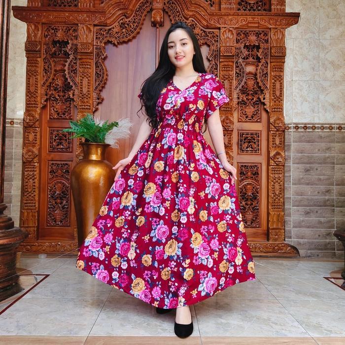 READY DRESS MOZA PRINT RAYON SUPER DASTER BALI LONGDRESS BUSUI V-NECK G00D QU4LITY