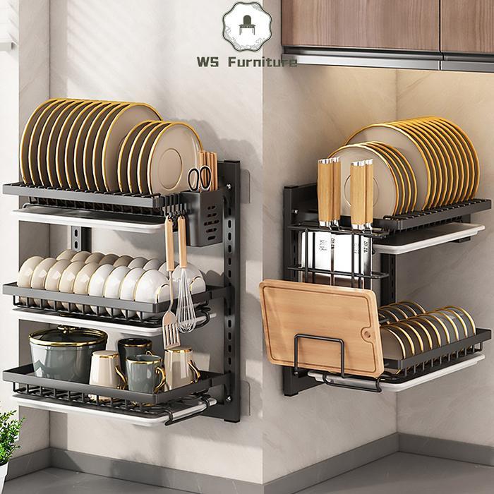 Rak Piring Gantung Rak Dapur Rak Dinding Rak Besi Anti Karat Rak Penyimpanan Mangkuk
