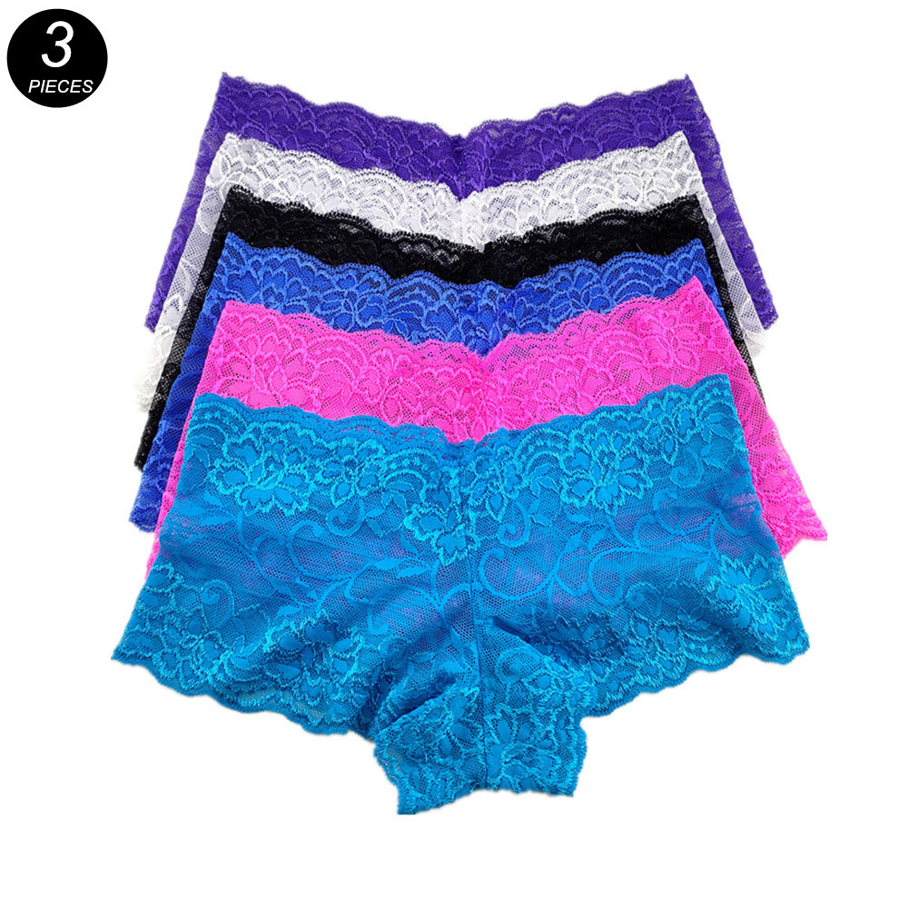3pcs M-XXL Female Boxers Underwear Silk Boyshorts Women Transparent Panties Shorts Ladies