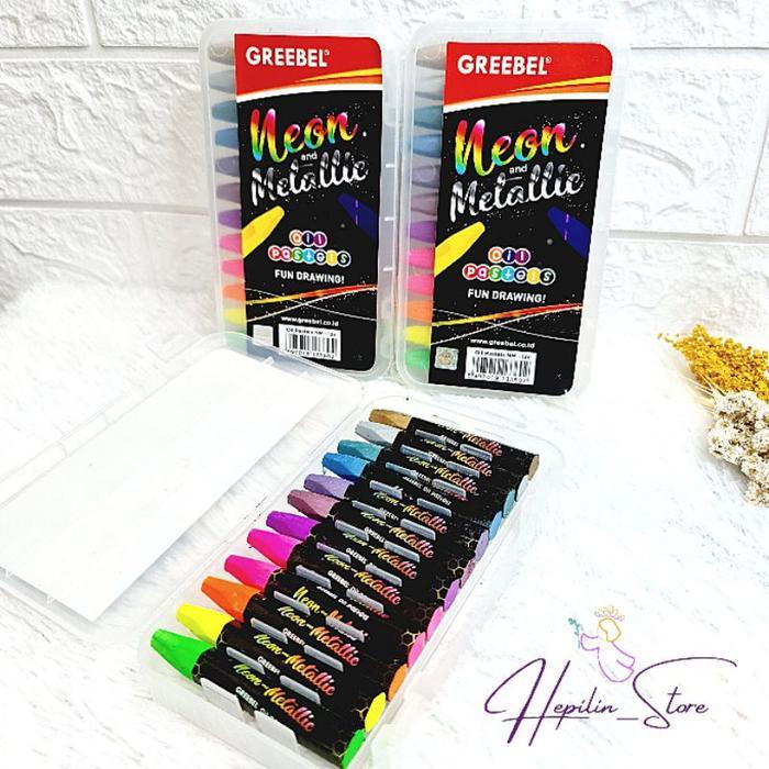 Crayon Neon and Metallic Greebel 12 Warna / Greebel Neon and Metallic Crayon / Oil Pastels
