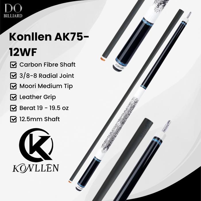 Stick Billiard KONLLEN AK75-12F Carbon Cue Leather Grip Low Deflection / Stick Konllen AK75-12F