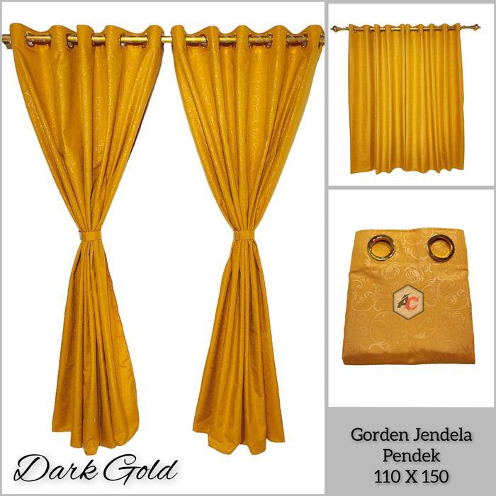 Gorden Jendela Kamar Pendek Polos Embos Warna Gold Smokring 10 Lubang