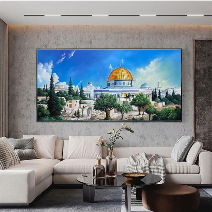 lukisan dinding masjidli aqsa lukisan dinding asli tangan lukisan realis lukisan pajangan dinding