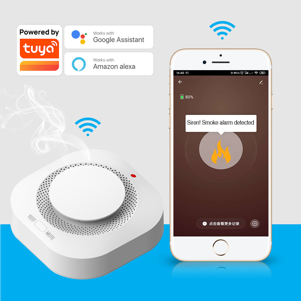 Tuya Wifi Smoke Detector Sensor 90DB Alarm Fire Smart Smoke Detector Wifi Fire Protection Home