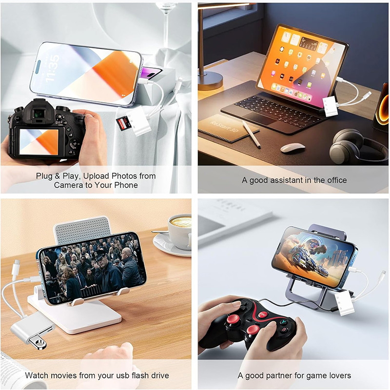 4 In 1 OTG Card Reader Type C to SD TF Memory Card Adapter For iPhone PC Laptop Multi Smart Card