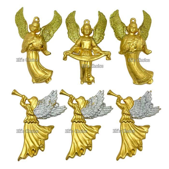 Hiasan Malaikat Emas Pohon Natal / Gantungan Angel Gold Natal / Angel Harpa Malaikat Terompet