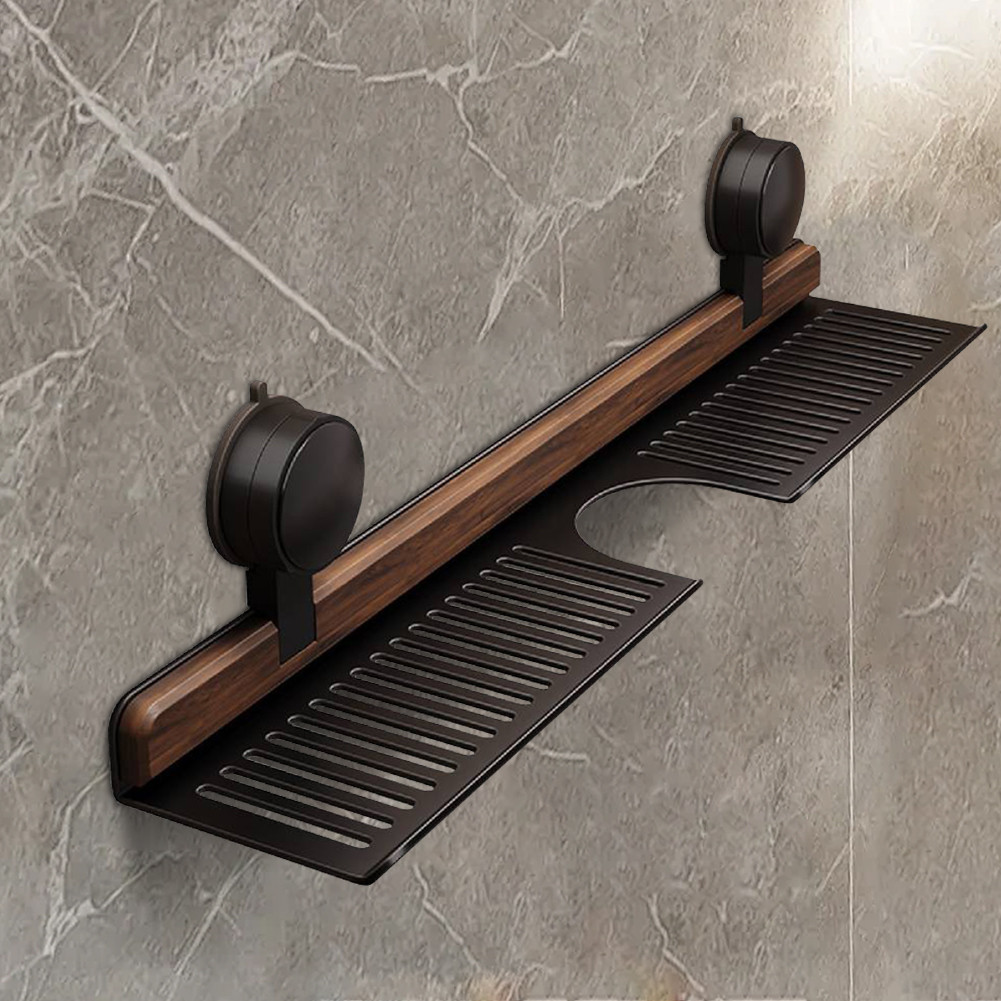Walnut Suction Cup Bathroom Shelf Organizer Rack No Drilling Wall Mounted Sink Shelf Over Faucet