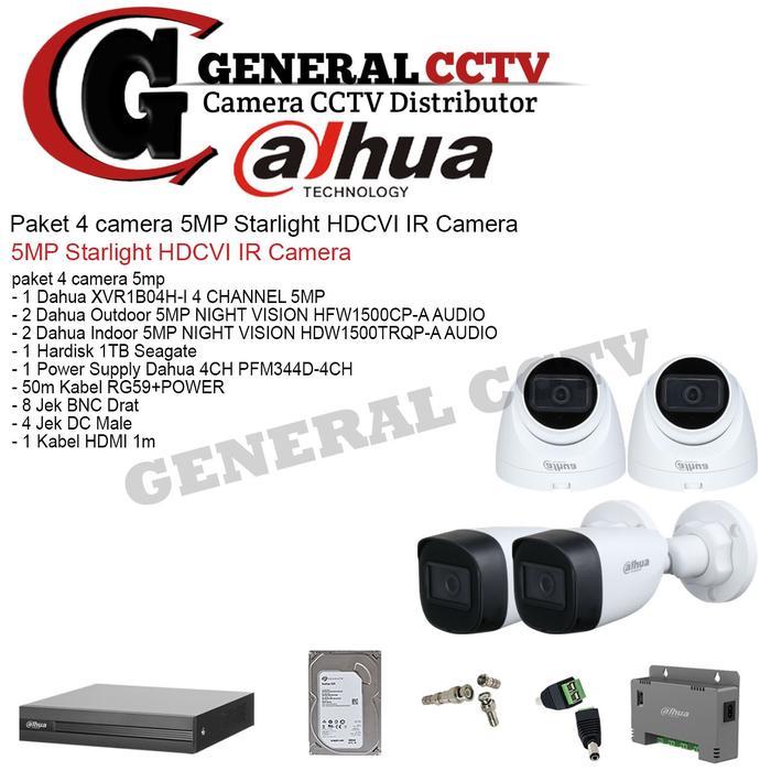 Paket 4Kamera Audio Dahua 5Mp Dvr 4Ch + Hardisk 1Tb Paket Siap Pasang Smart Cctv