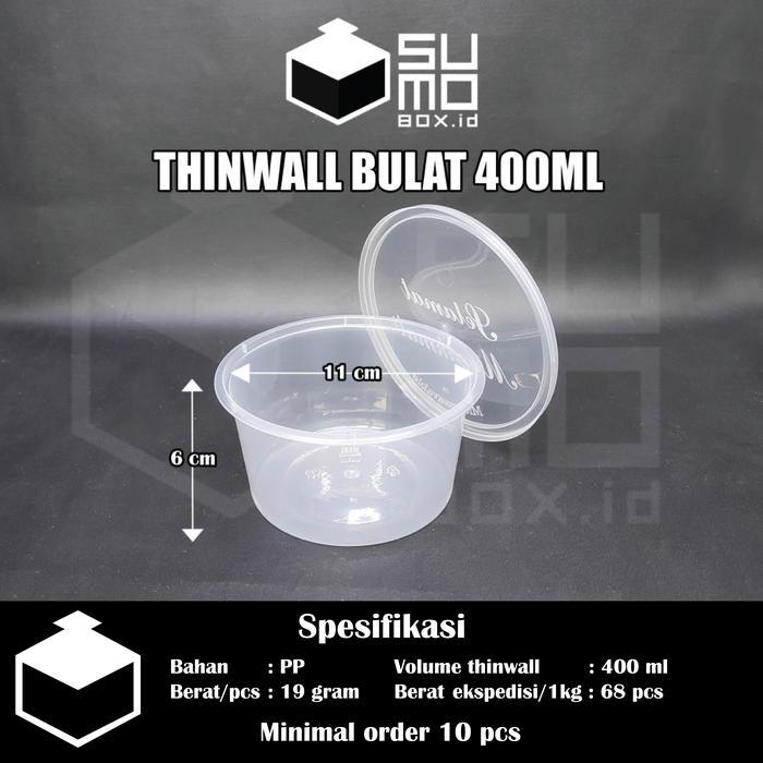 Thinwall bulat 400ml + tutup cup puding / mangkok plastik [ECERAN]