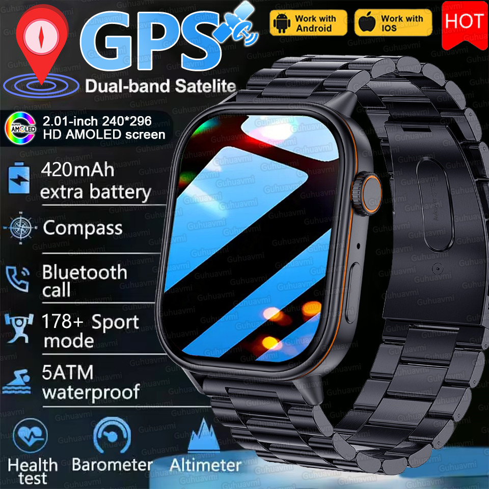 Jam Tangan Pintar GPS Outdoor dengan Layar AMOLED 2.01 Inci