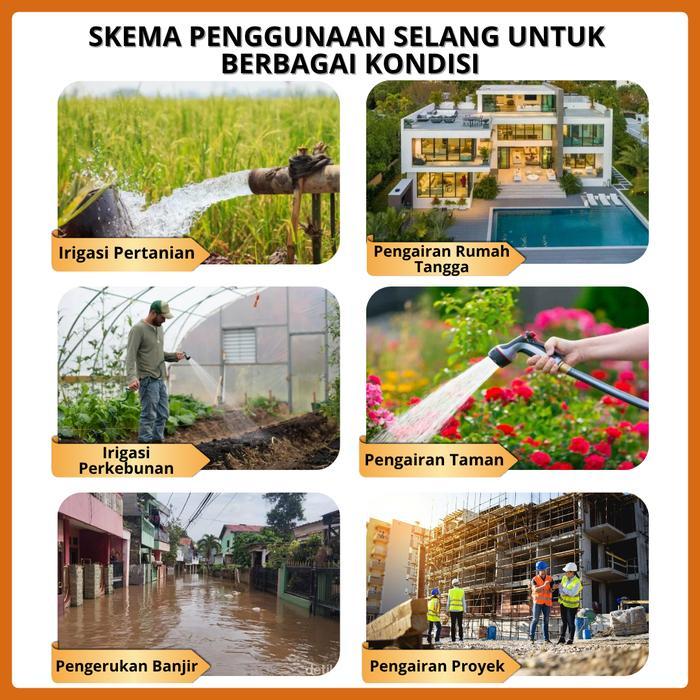 Selang Air Karet Irigasi Pompa Sawah Material Per 5 Meter Karet Elastis Kuat Untuk Perairan Sawah