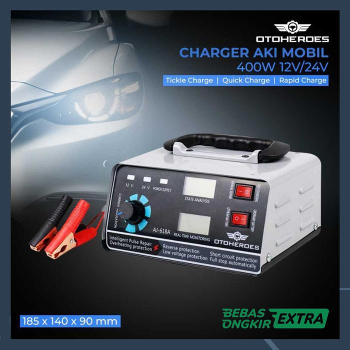 Charger Aki Motor Mobil Portable Otomatis Charger Battery Accu Repair Fast Charging 12V 24V