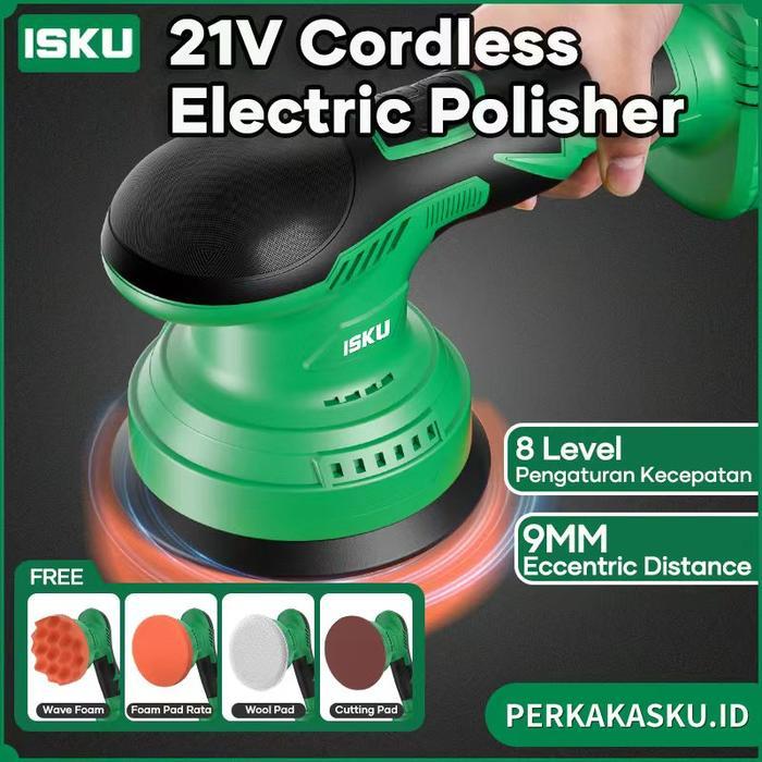 ISKU Cordless 21V Polisher Mobil 9mm Cordless Eksentrik Mesin Poles Mesin Poles Mobil & Furnitur