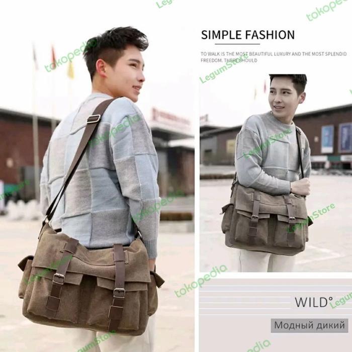 New Tas Selempang Kanvas Biru/Tas Sandang/Tas Pria/Tas Wanita/Tas Laptop