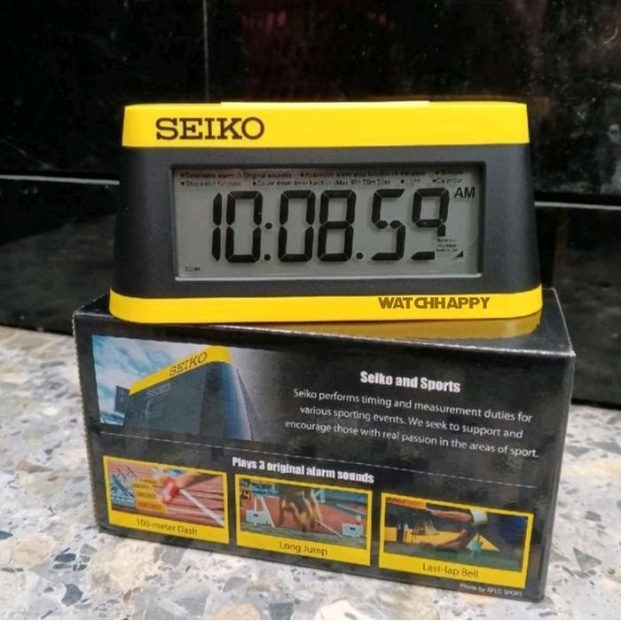 Watchhappy Jam MEJA DIGITAL ALARM SEIKO QHL091Y Selectable 3 Original Alarm Stopwatch Count down