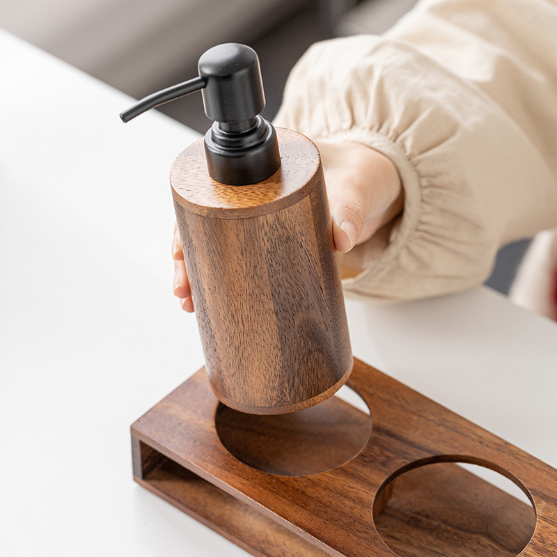 Luxury Walnut Wood Press-type Lotion Dispenser Empty Bottle Hotel Soap Liquid Dispenser Sink Lotion