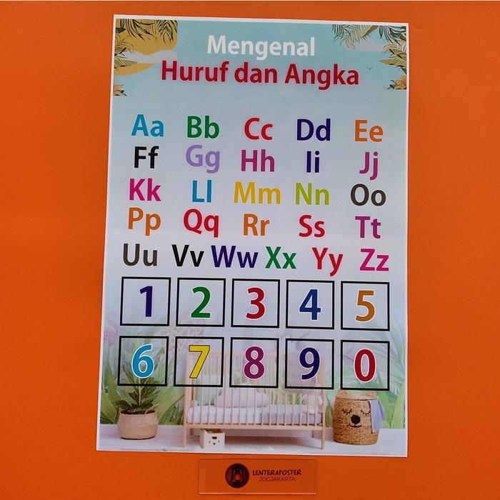 Poster Belajar Mengenal Hurup abjad A - Z dan Belajar mengenal Angka
