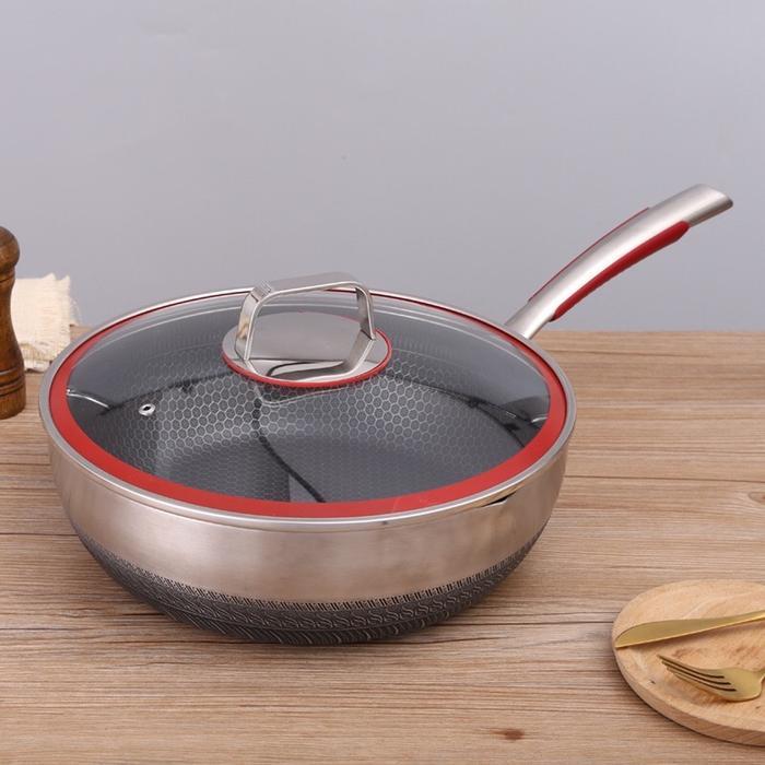 [Ms] Wajan 316 Stainless Steel / Wok Pan Honeycomb Anti Gores