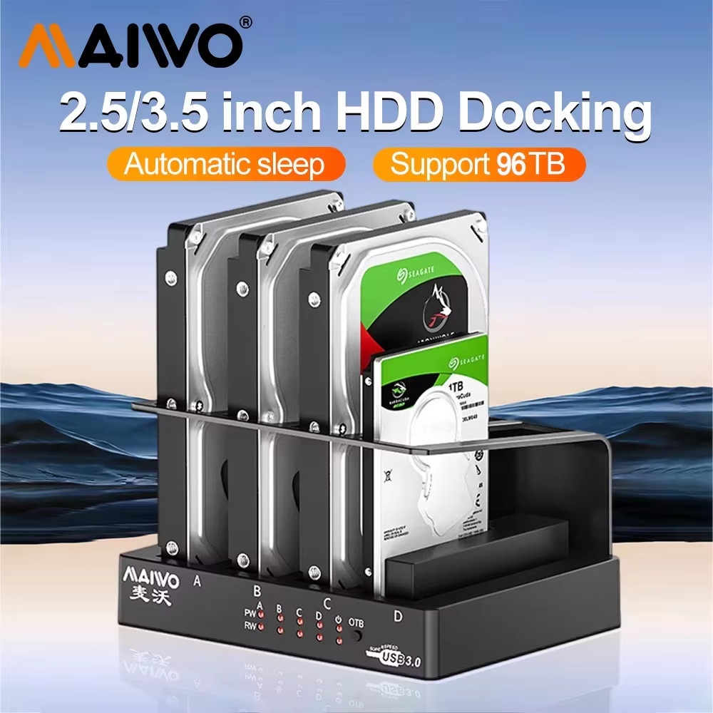MAIWO 4 Bay Hard Drive Enclosure Sata to USB 3.0 External Multi-Bay 2.5& 3.5 Inch HDD SDD Docking