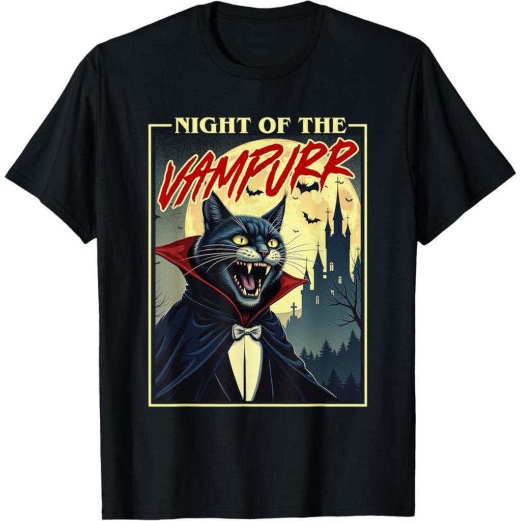 Night Of The Vampurr - Spooky Cat Vampire Halloween Ghoul Men Women  T-Shirt Graphic Tee Cute Graphi