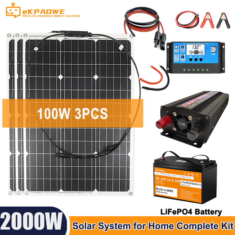 China Factory 2000W Solar System For Home Complete Kitl 30A Charge Controller Inverter Power Generat