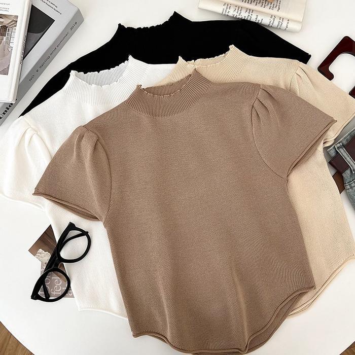 Premium Baju Atasan Rajut Wanita Inner Turtleneck Kerah Tinggi Lengan Pendek 1647 Original