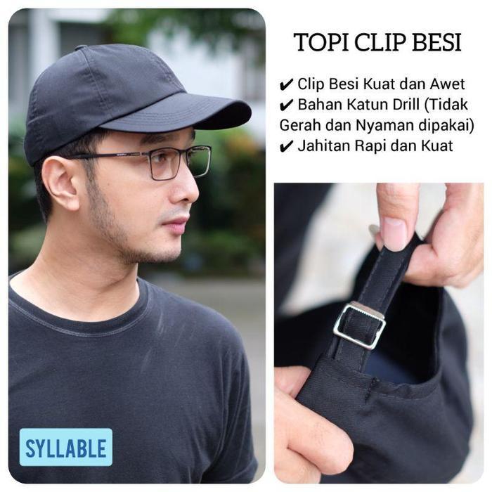 TOPI CLIP BESI PREMIUM TOPI HITAM POLOS CAKOP BESI PENGAIT BESI KLIP BESI SYLLABLE DISTRO