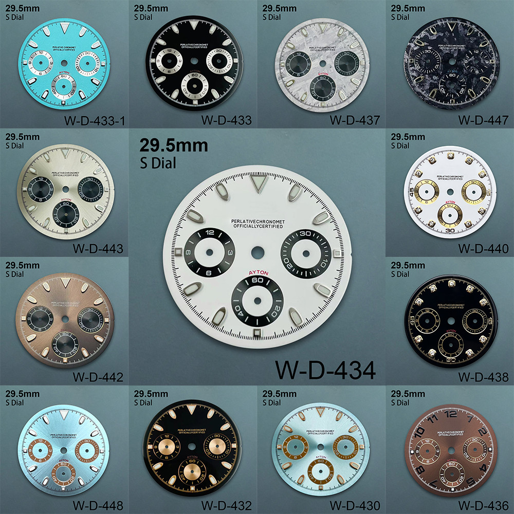 29.5mm S Logo Panda Dial Fit VK63 Movement Green Luminous Meteorite High Quality Dial Watch