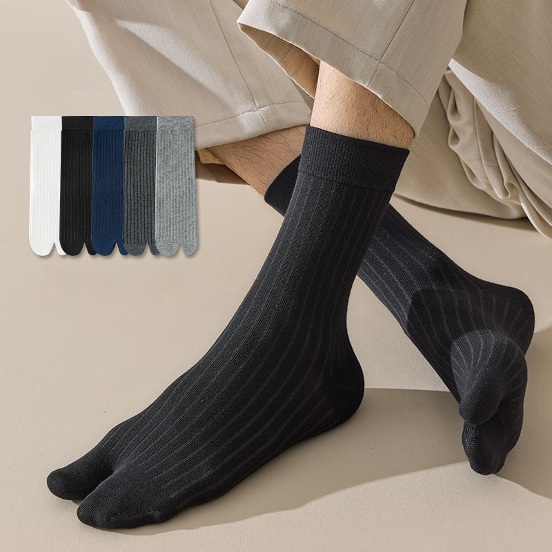 Casual Vertical Striped Middle Tube 2 Toe Socks For Men Solid Color Thumb Split Toe Socks Spring