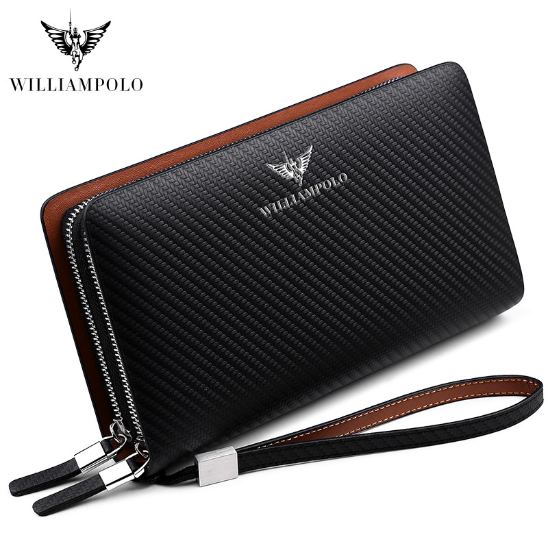 WilliamPOLO Fashion New Arrival 100% Cow Leather Business Solid Zipper Long Mens Clutch Wallet