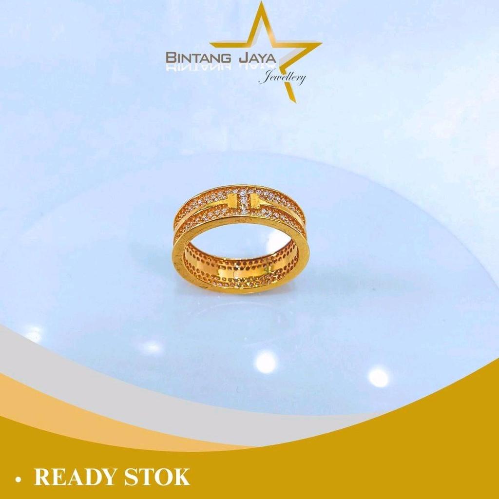 Cincin Emas Asli - Kadar 16K - Size 18.5 - Berat 5.23gr - Dua Baris Keliling Mata Putih - Full Kilau