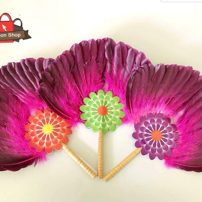 Kipas Menari Bulu Angsa Merah Dancing Feather Fan Kupas Bulu Murah