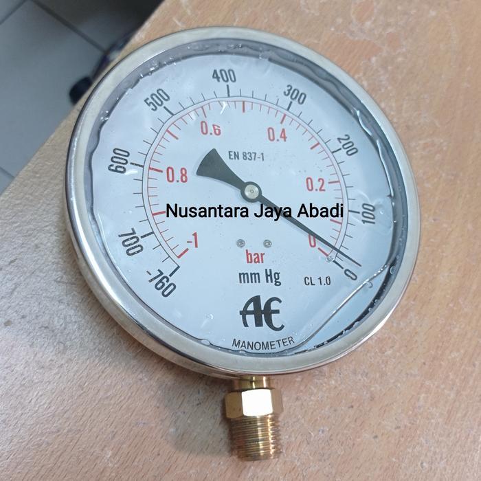 Vacuum Vakum Vacum Gauge Stainless 6 " Inchi -760 - 0 Mmhg -1 - 0 Bar