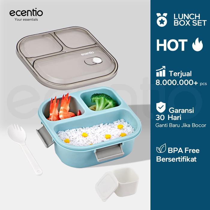 ecentio kotak makan 3 Grid lunch box BPA Free Kotak Sup tempat makan