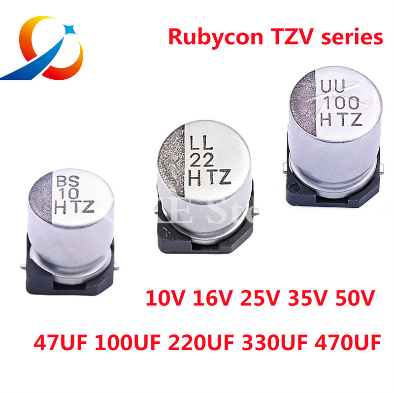 10PCS TZV 16V 25V 35V 50V 10UF 22UF 47UF 100UF 220UF 330UF 470UF Rubycon SMD Electrolytic Capacitor