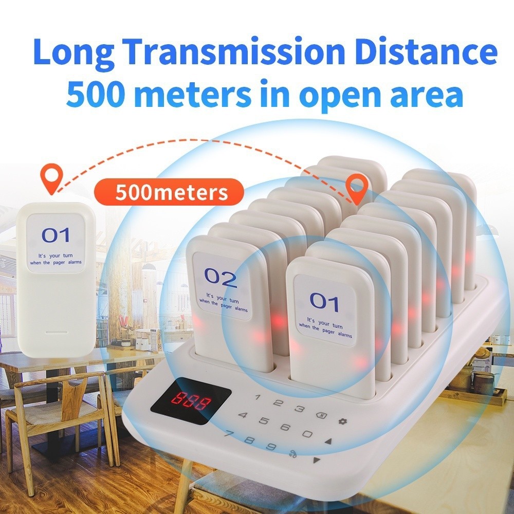 Restaurant Pager System,16 Restaurant Pagers,Wireless Calling System for Restaurant,1000FT Long
