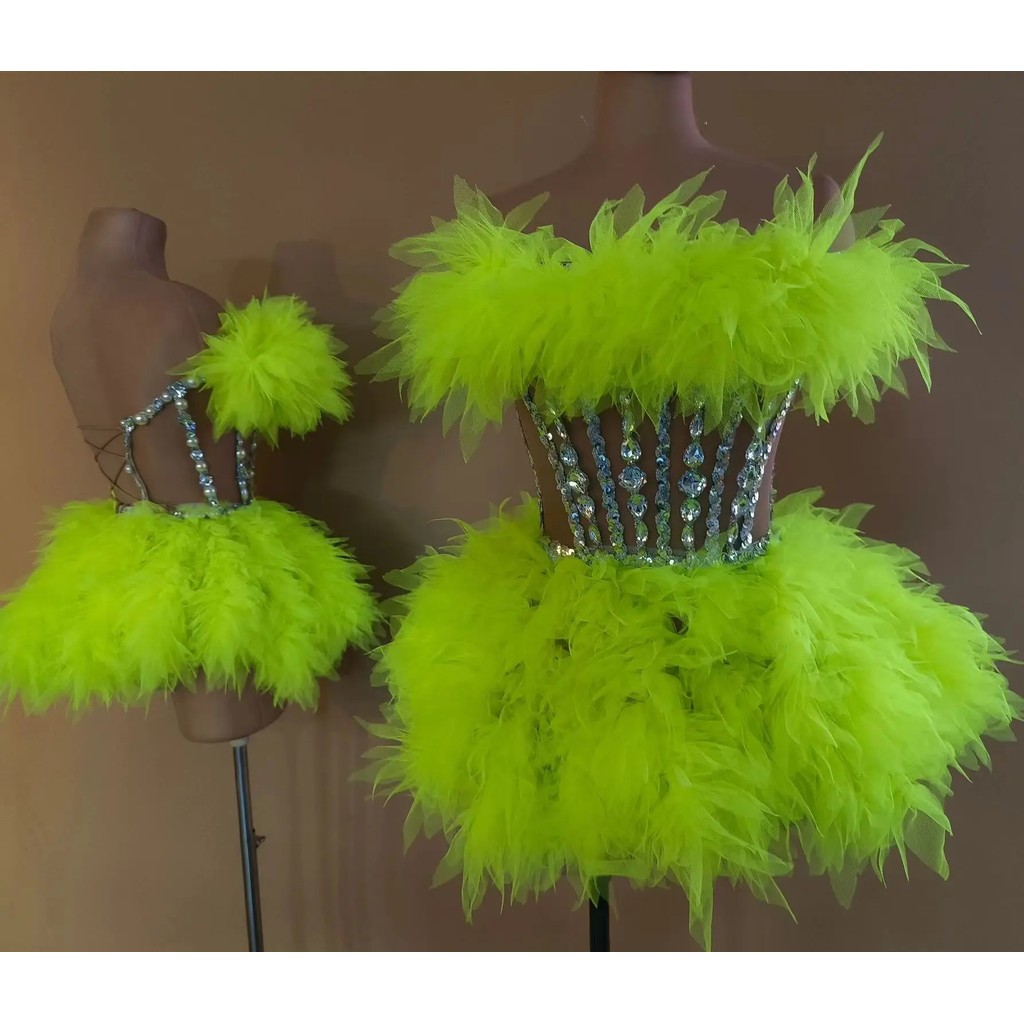 female singer and dance team Costume bar Valentine's Day powder puff gauze skirt diamond dress