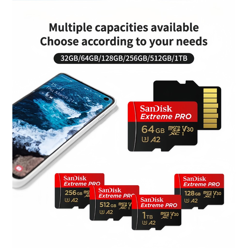 Original SanDisk Extreme PRO 1TB 512GB 256GB 128GB 64GB 32GB MicroSD TF Card 4K Memory Card for