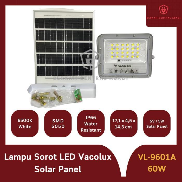 [] Lampu Sorot Solar Vacolux 60 Watt SMD LED LED Solar Panel Flood Light Tenaga Surya IP66 VL9601A