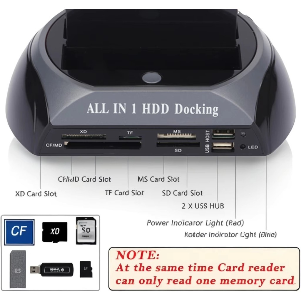 Dual-Bay USB 2.0 Docking Station Card Reader IDE SATA eSATA All-In-One Hard Drive Clone