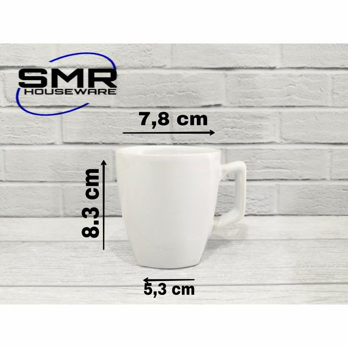 GELAS MUG KERAMIK SEGI PUTIH POLOS 200ML