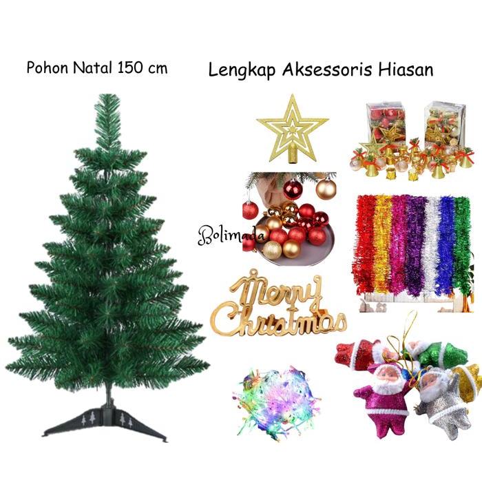 POHON NATAL 150 CM LENGKAP HIASAN AKSESSORIS LAMPU TUMBLER
