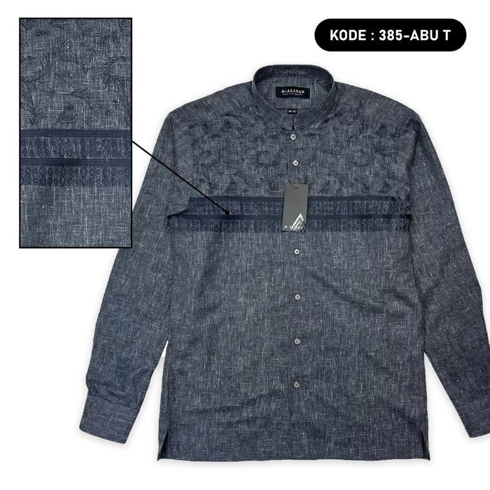 Baju Koko Dewasa Lengan Panjang Alisan Motif Terbaru Dongker Abu