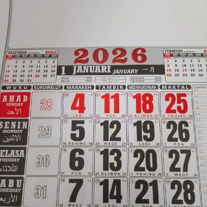 "New" Kalender Dinding Polos Jawa Lengkap 2026 Ukuran 32x48cm Penanggalan Pranata Mangsa Akurat