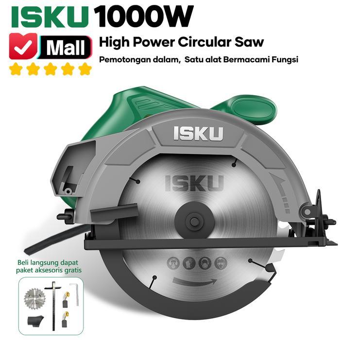 ISKU Circular Saw 7 Inch Mesin Gergaji Listrik Potong Belah Kayu Triplek Papan Serkel Kayu 1000W